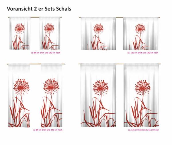 2teiliges Vorhangset Blumenmotiv Pfeffer blanco